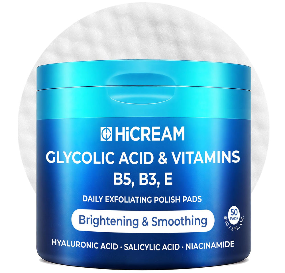 Hicream discos exfoliantes con empaque de 50 unidades para rutina diaria.