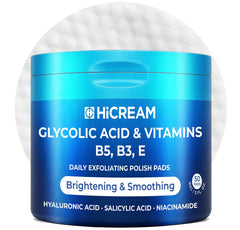 Hicream discos exfoliantes con empaque de 50 unidades para rutina diaria.