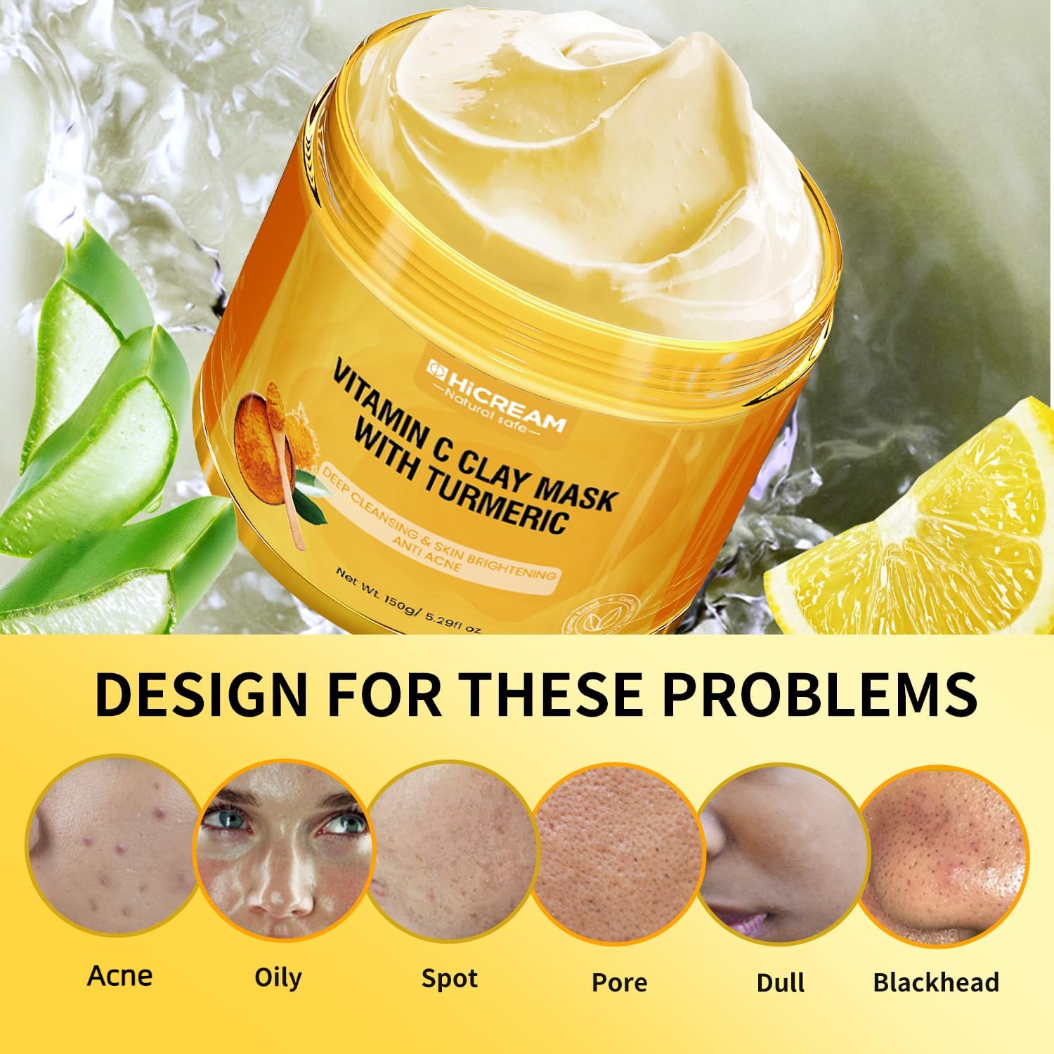 Hicream Turmeric Vitamin C Clay Mask brush included for easy, even application