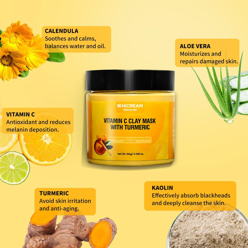 Hicream Turmeric Vitamin C Clay Mask texture closeup showing creamy clay for refined pores