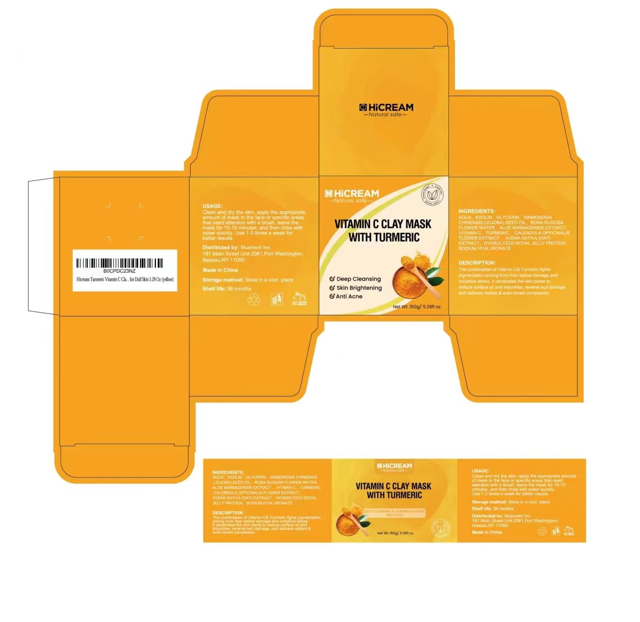 Hicream Turmeric Vitamin C Clay Mask travel box display for convenient routine