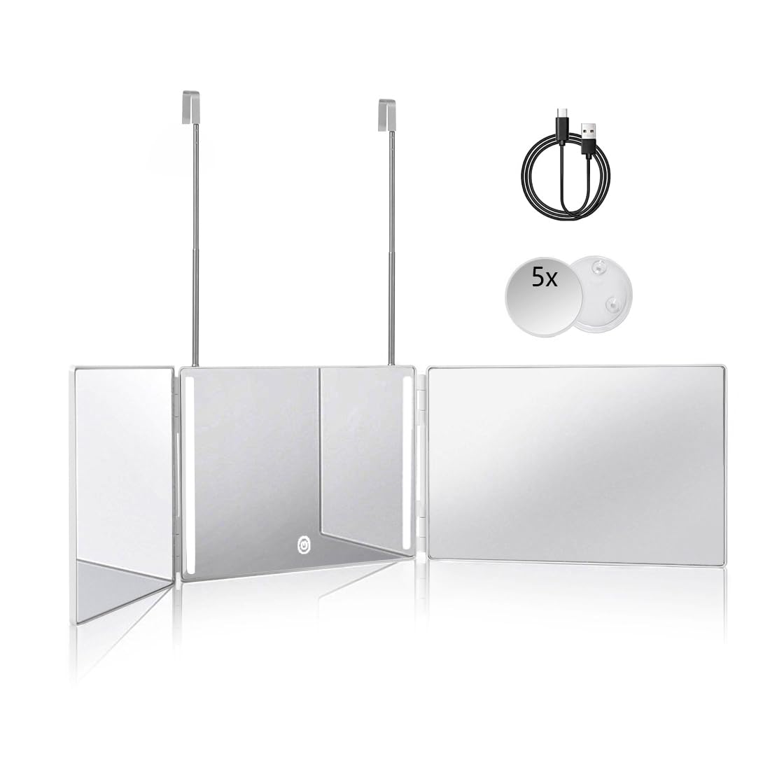 HIEEY 3 Way 360 mirror with LED lighting for precise makeup checks.