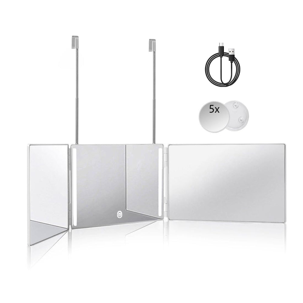 HIEEY 3 Way 360 mirror with LED lighting for precise makeup checks.