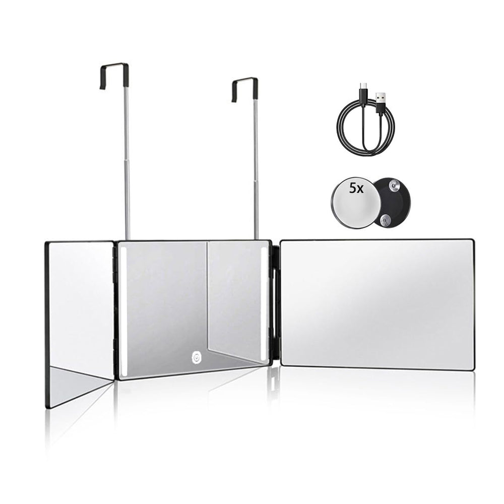 HIEEY 3-Way Mirror with LED lighting for precise styling checks
