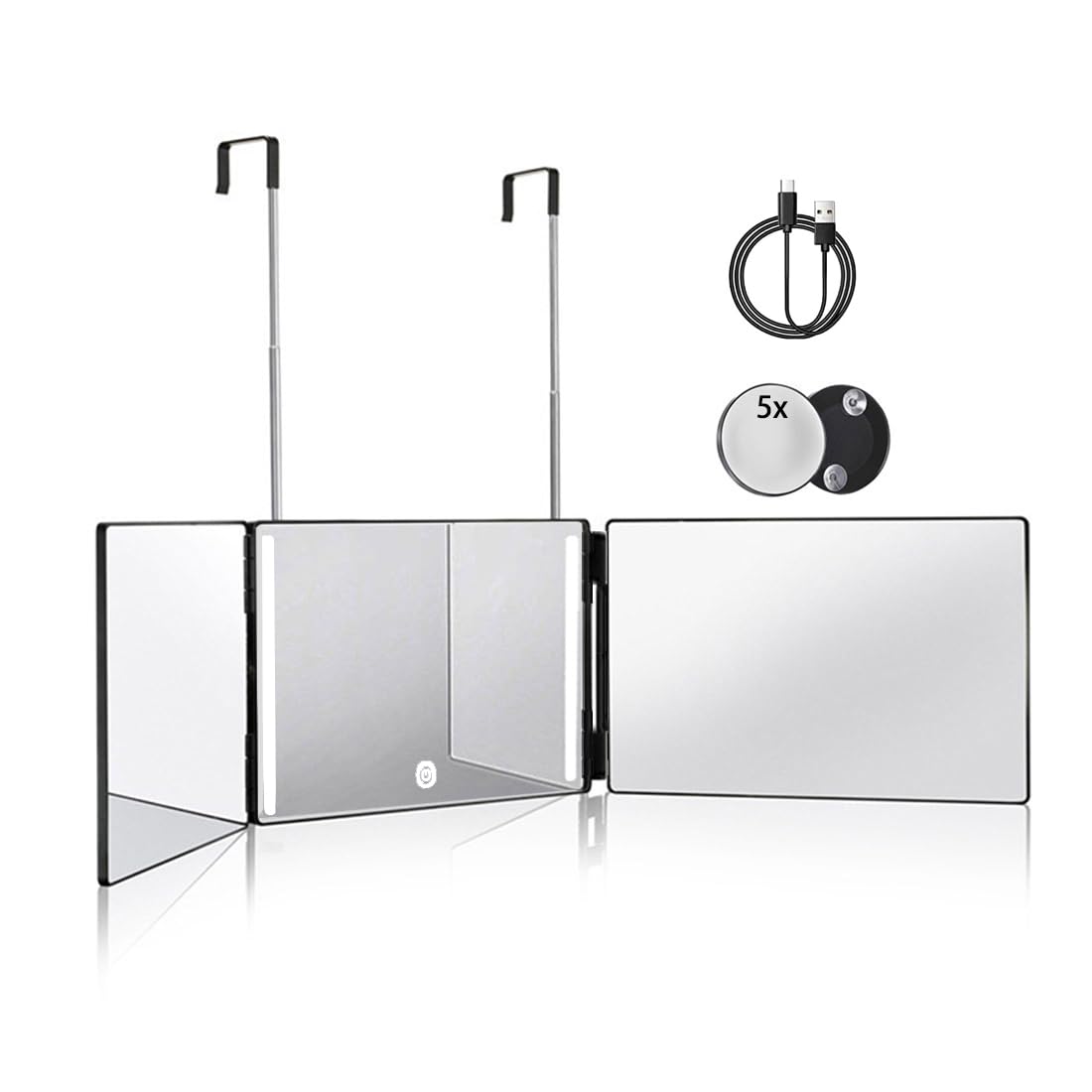 HIEEY 3-Way Mirror with LED lighting for precise styling checks