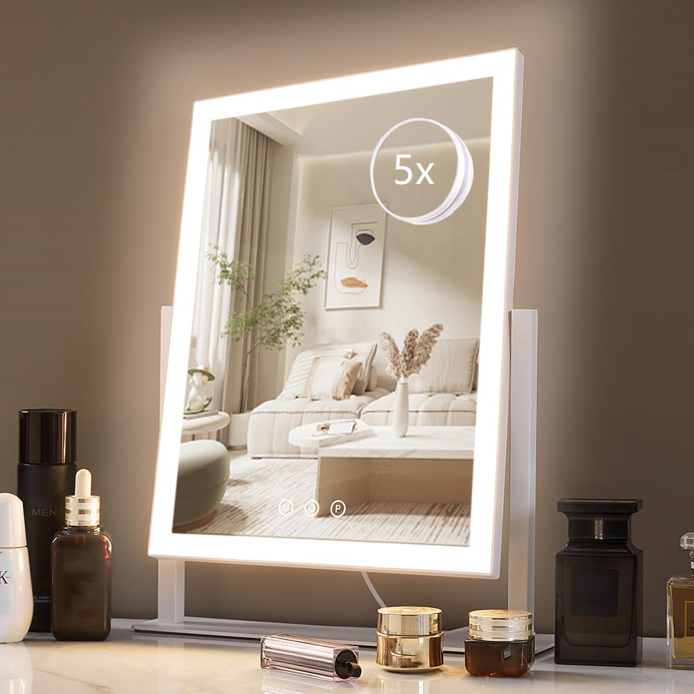 HIEEY lighted makeup mirror with 360° rotation for versatile viewing angles.