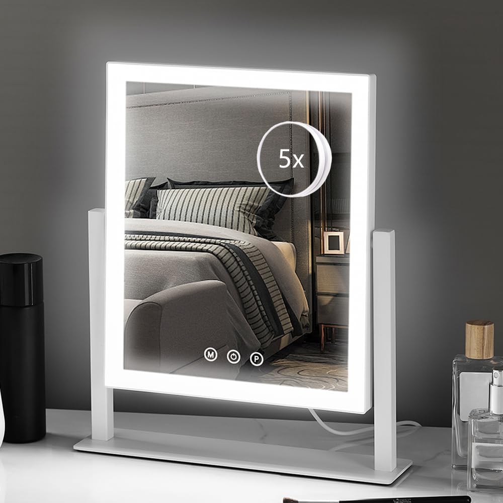 HIEEY lighted makeup mirror with four-sided LED lights for even makeup application