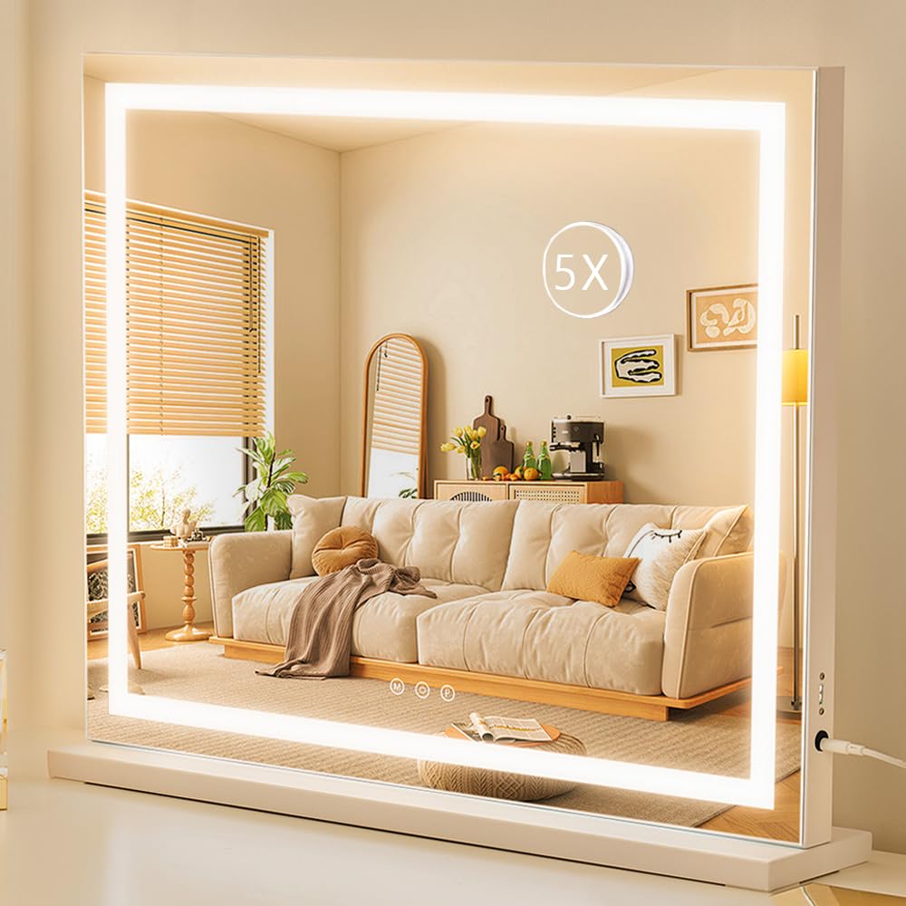HIEEY lighted makeup mirror with four-sided LED illumination for makeup application