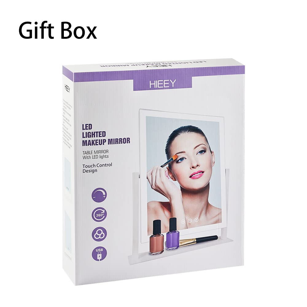 HIEEY lighted makeup mirror in gift box, ideal for special occasions.