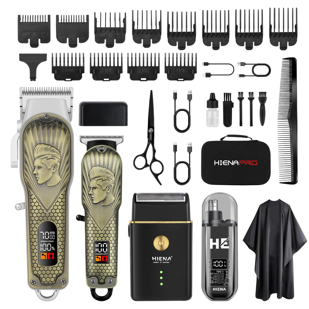 Hiena Pro professional cordless clipper kit, ideal for home barbering and personal grooming.