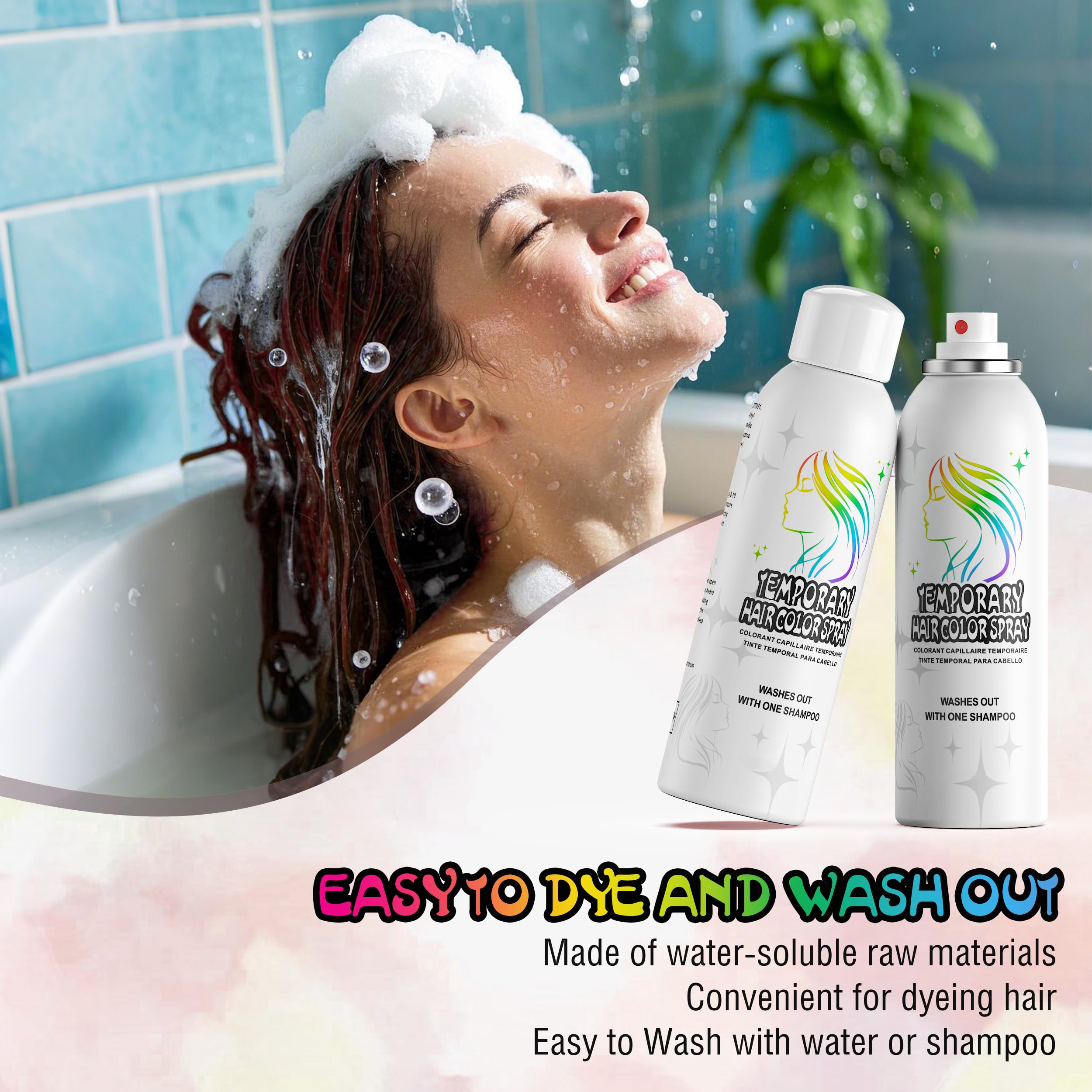 Covers dark hair evenly with HIESGIE grey spray for seamless temporary transform