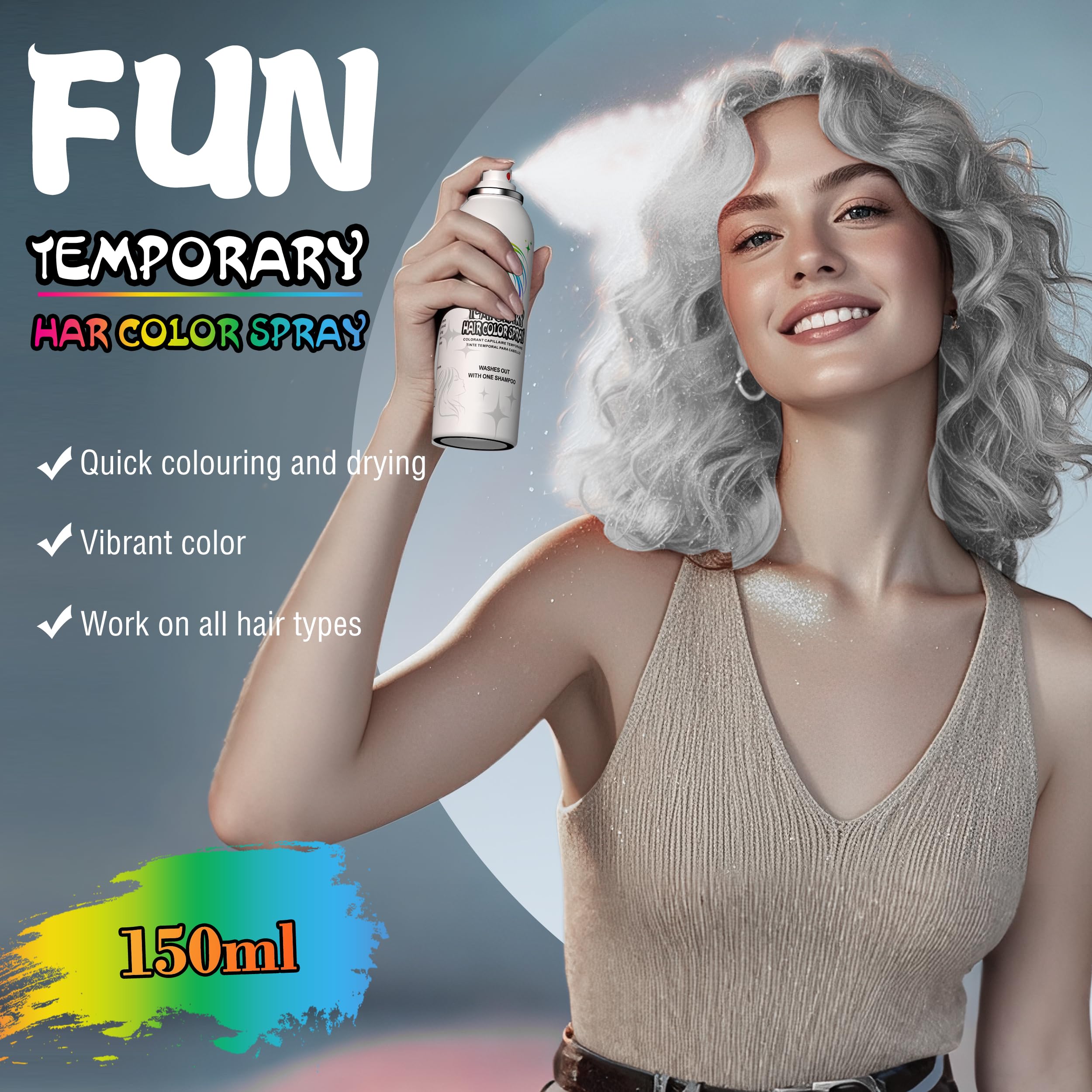 HIESGIE Silver White washable color spray for easy, temporary transformations.
