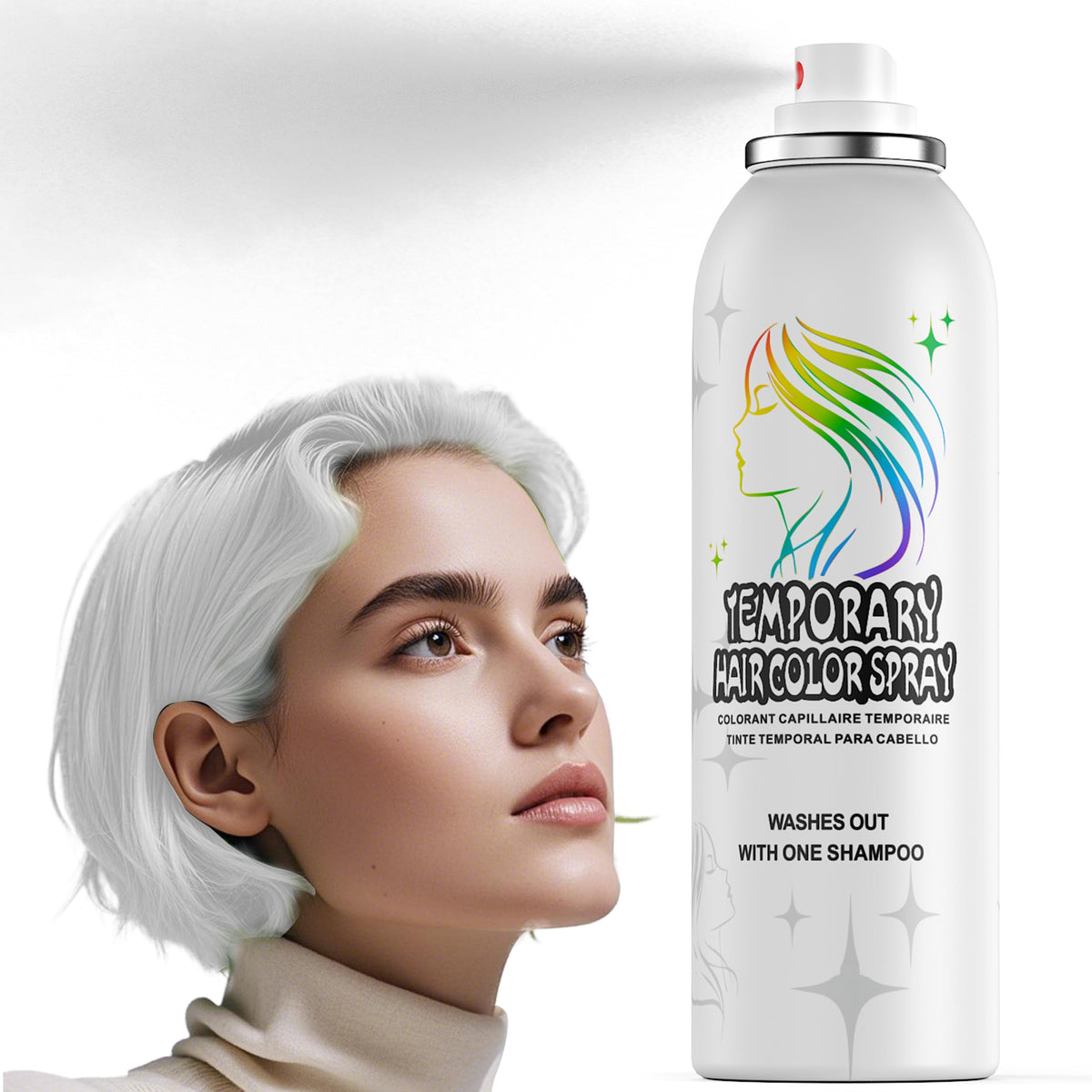 HIESGIE Silver White instant-color-spray delivers quick coverage on dark hair.