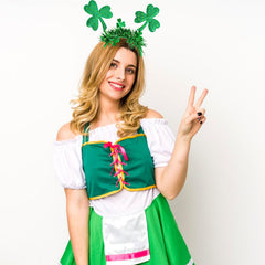 HIFANMM green sequin clover headband adds glitter to St. Patrick’s Day outfits.