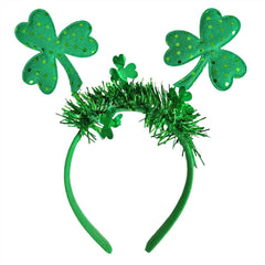 HIFANMM green shamrock headband closeup with sparkling sequins for festive wear.