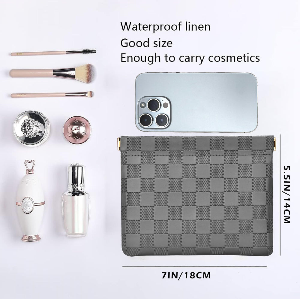 HIGH FIT Leather Pocket Cosmetic Bag no-zipper open for easy one-handed access.