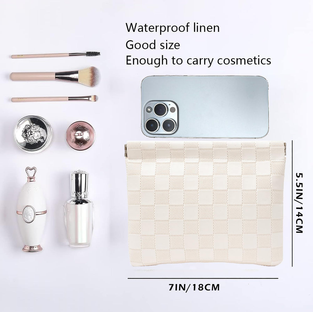 HIGH FIT no-zip makeup bag offers one-handed access for quick touch-ups on the go.