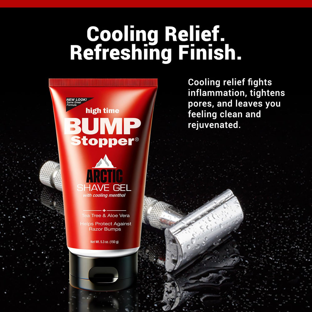 Close-up of High Time Bump Stopper Arctic gel texture for smooth razor glide.