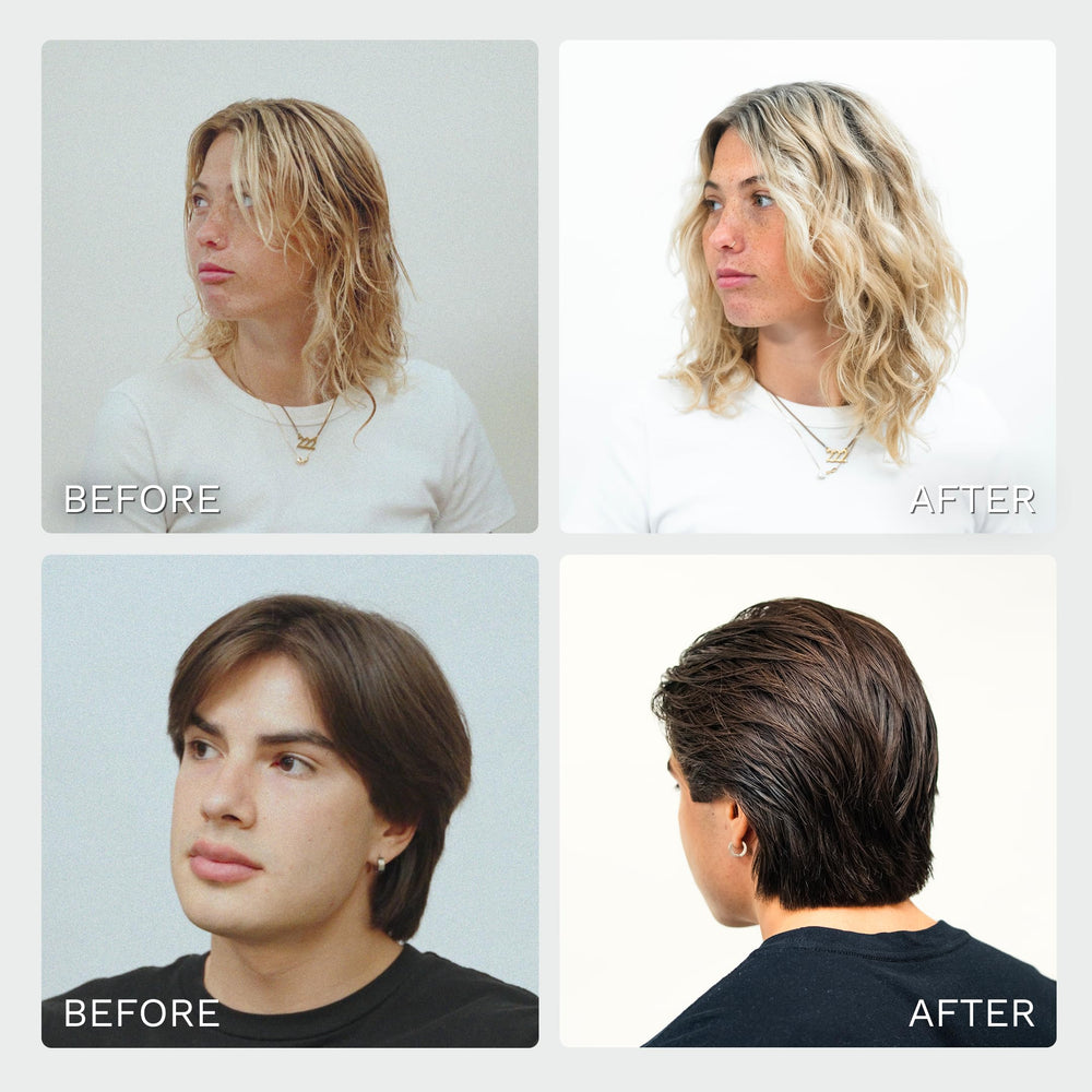Dry hair treated with Highland Glacial Cream for a smoothing, frizz-free finish.