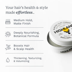 Hand applying Highland Glacial Hair Clay Pomade for textured hold