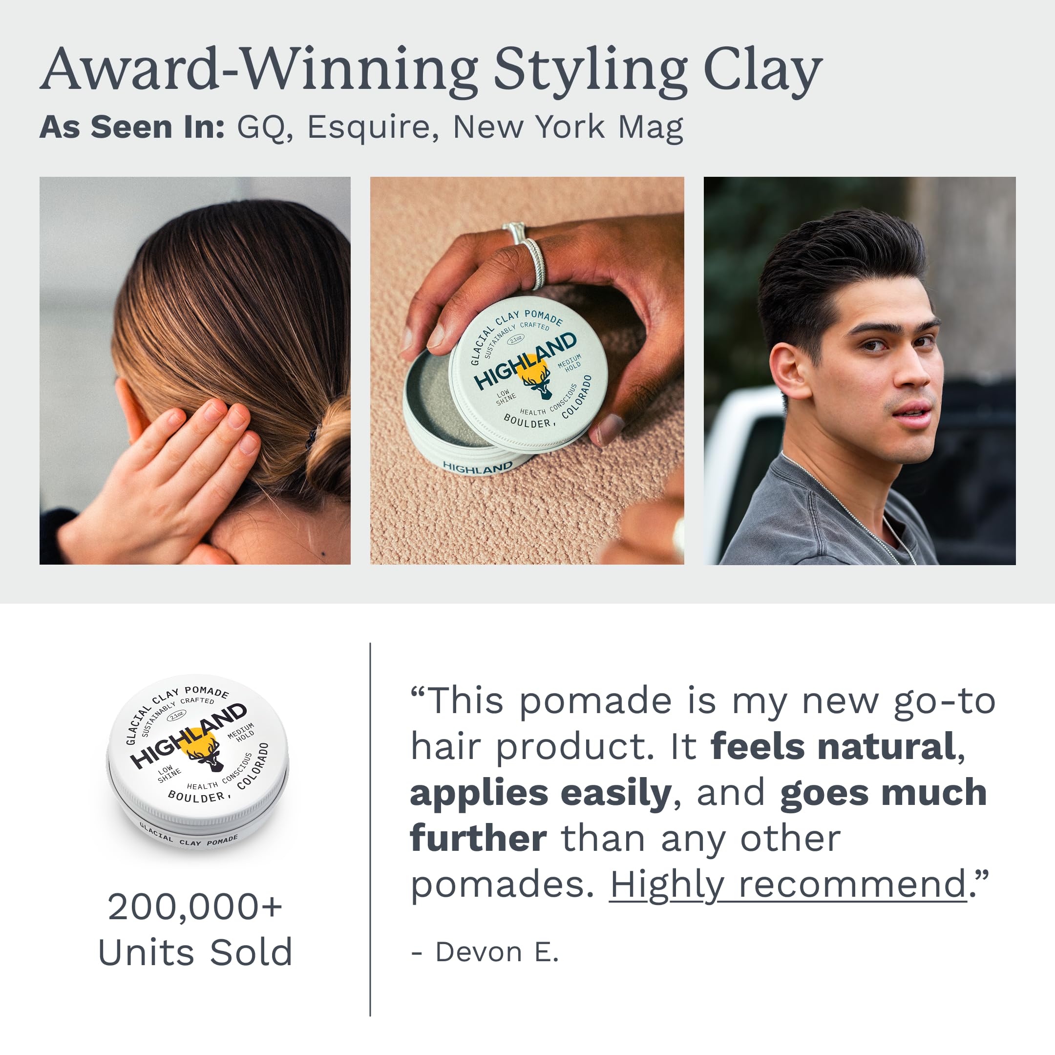 Near-matte finish achieved with Highland Glacial Hair Clay Pomade
