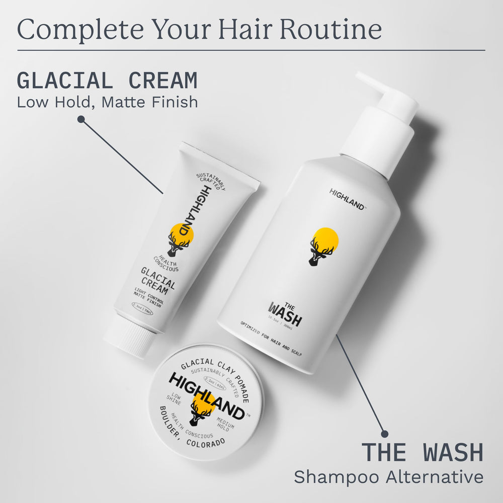 Recyclable packaging of Highland Glacial Hair Clay Pomade