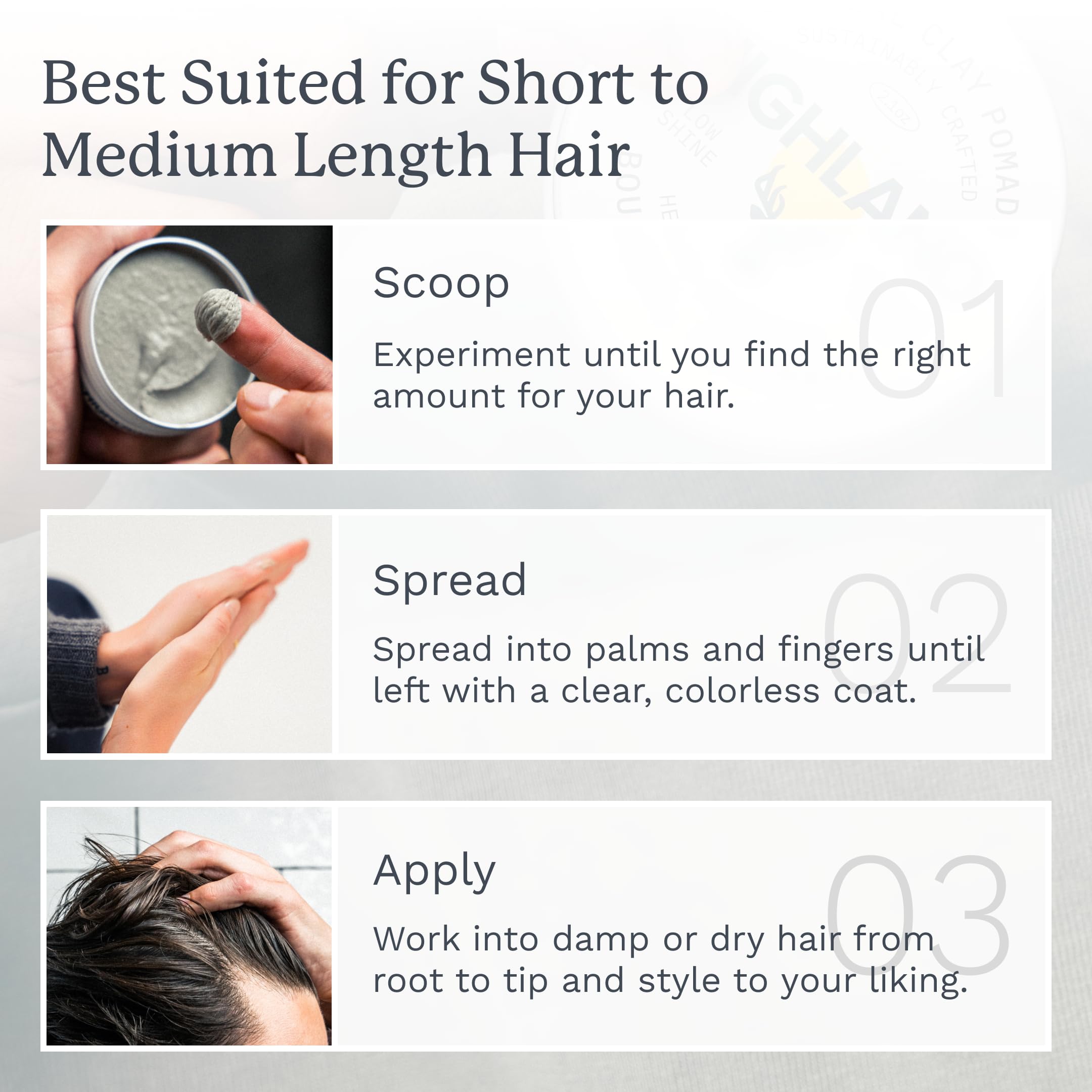 Short hair styled with Highland Glacial Hair Clay Pomade for easy restyle