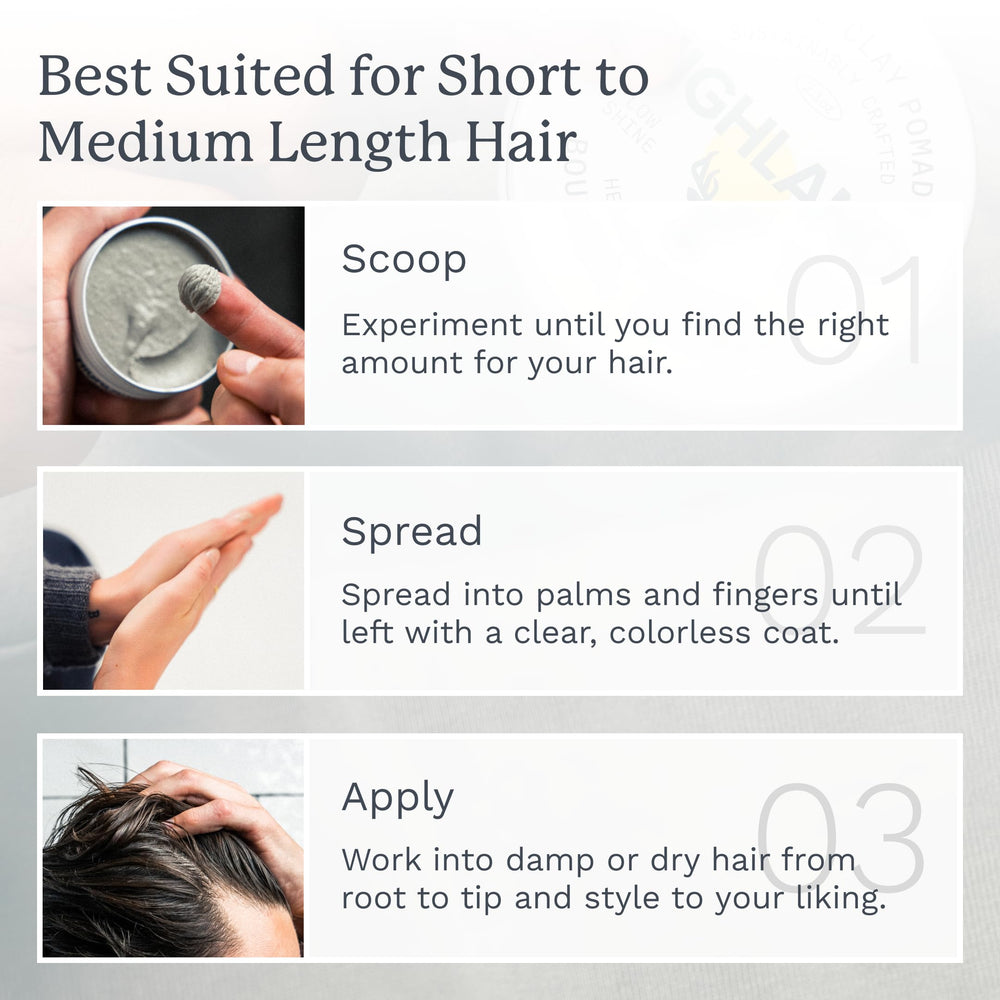 Short hair styled with Highland Glacial Hair Clay Pomade for easy restyle