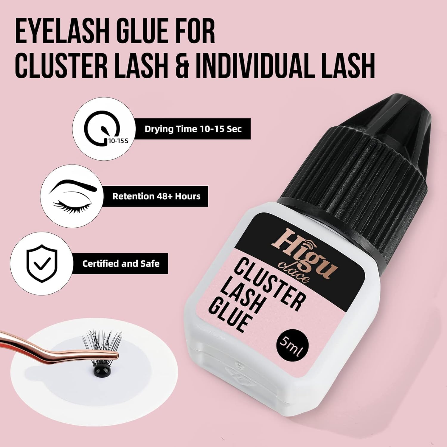 Higu clace lash glue DIY cluster kit contents shown for easy home lash art