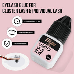 Higu clace lash glue DIY cluster kit contents shown for easy home lash art