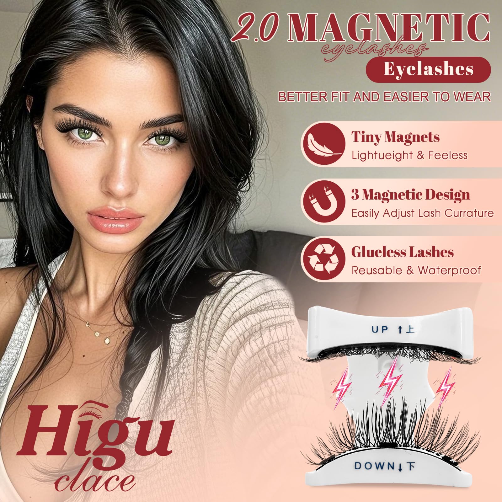 Reusable Higu clace magnetic lashes in a compact kit
