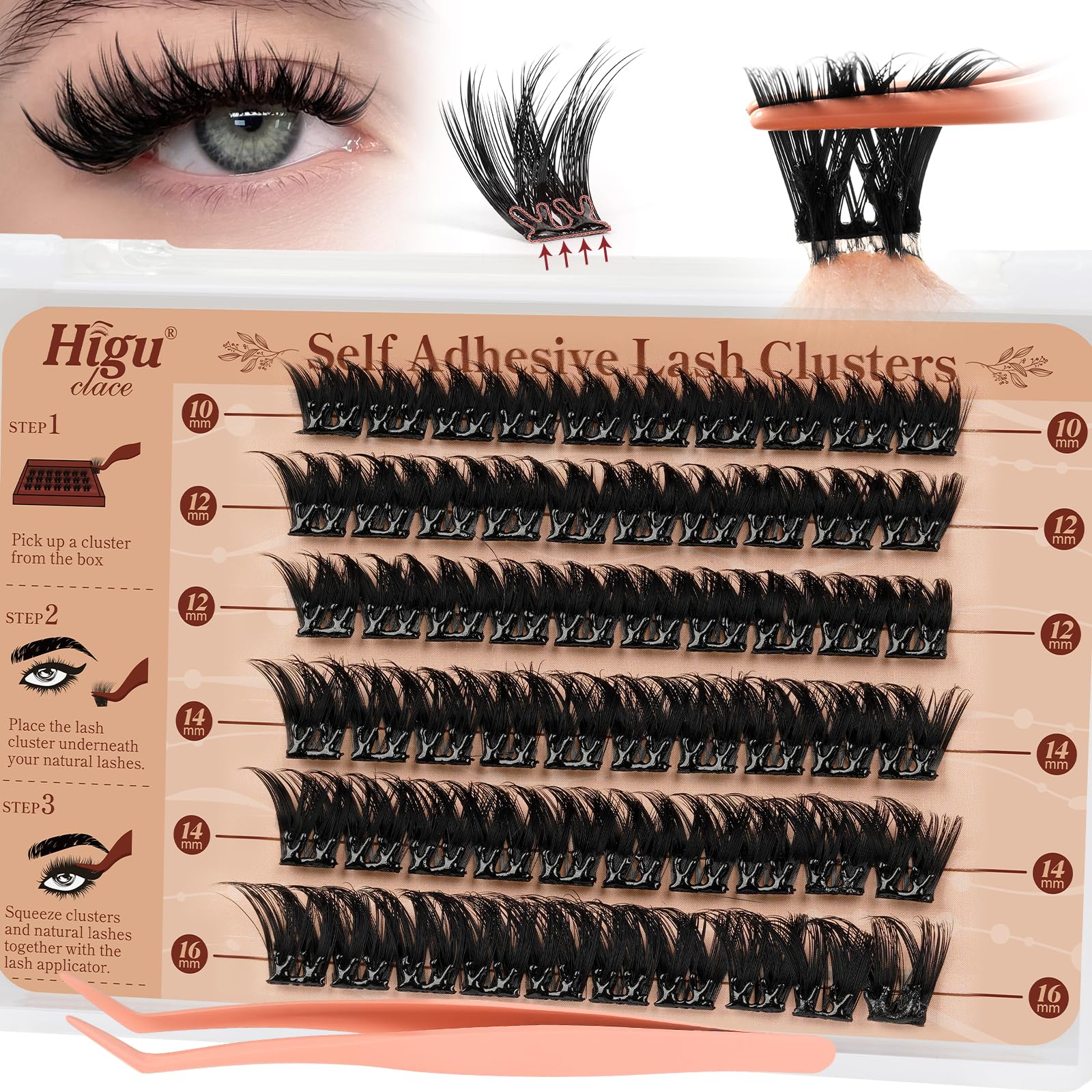 Higu Clace self-adhesive lash kit contents for quick, drama-ready eyes with no glue required
