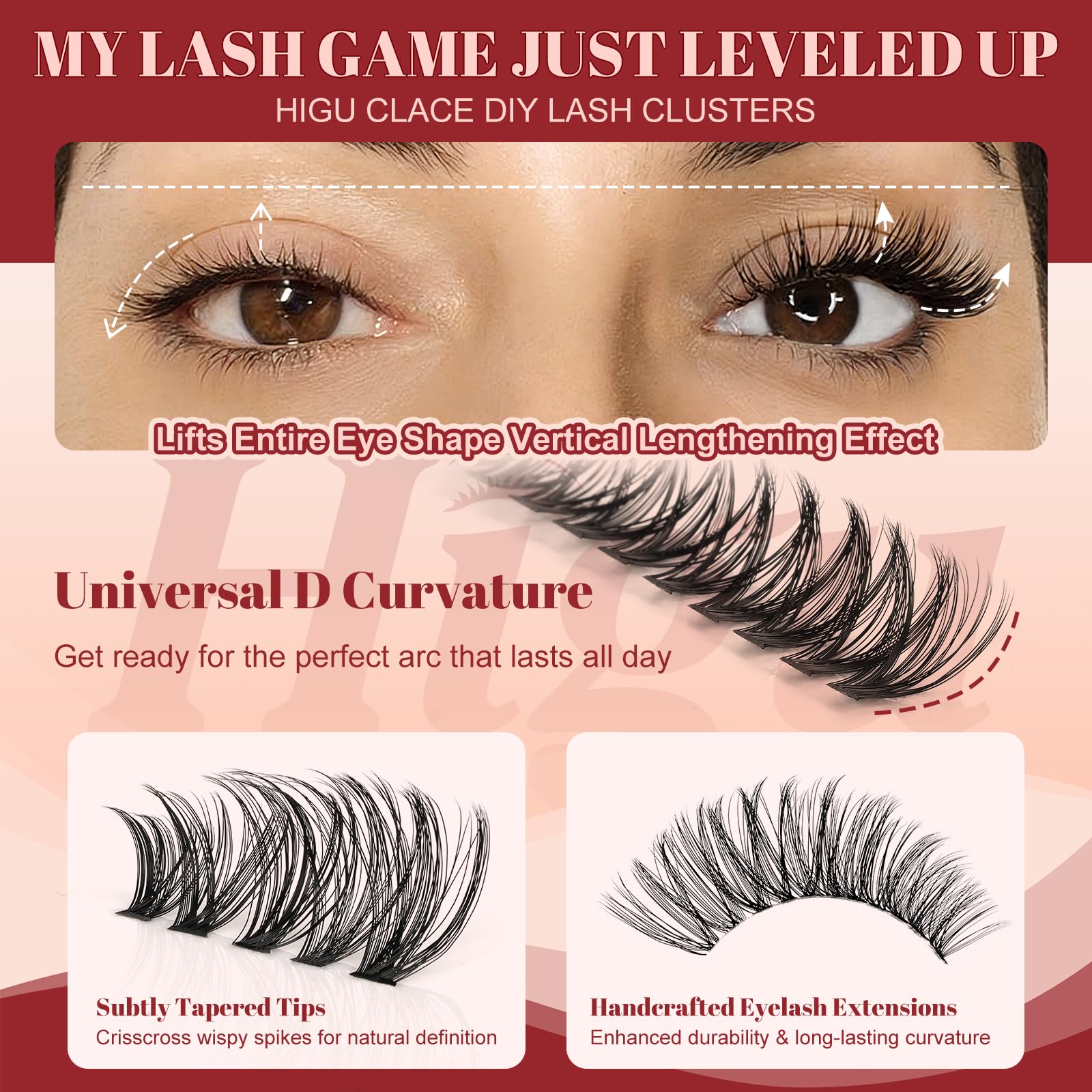 Higu clace wispy D style delivers fluffy, natural lashes.