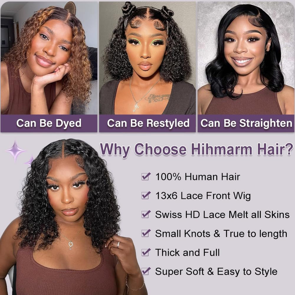 Hihmarm Curly Bob Wig removable glueless band for secure fit