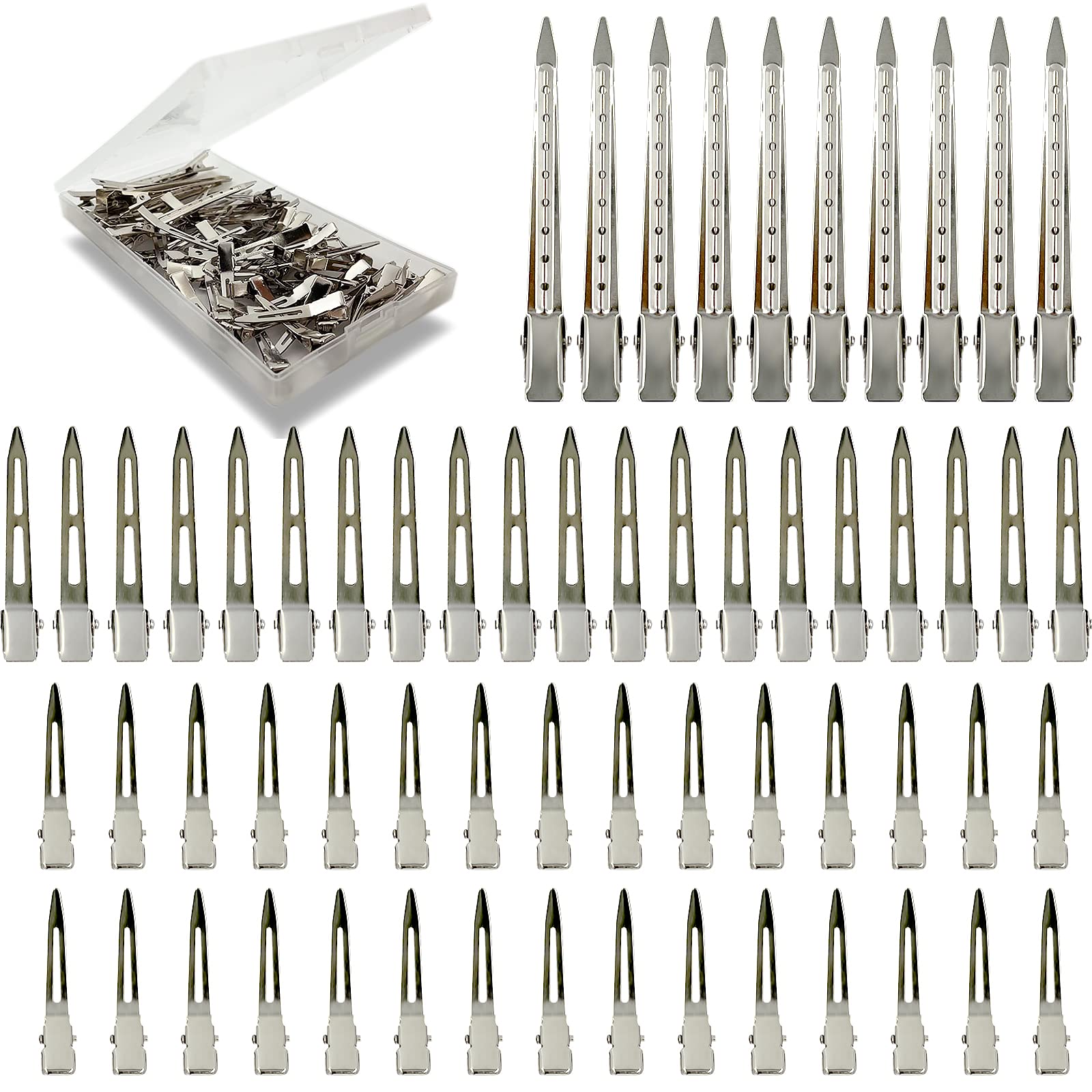 HiJeaton 60-piece metal styling clips in case for organized storage and quick styling.