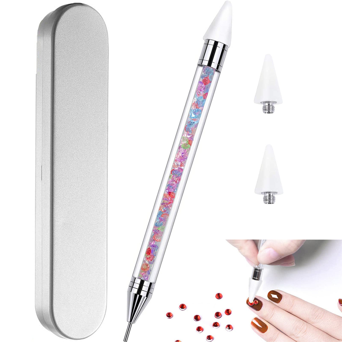 HiMo nail rhinestone picker dual-ended with pink handle for precise placement.