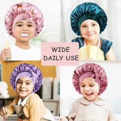 Himoswis satin kids bonnet fits most heads for diverse hairstyles.
