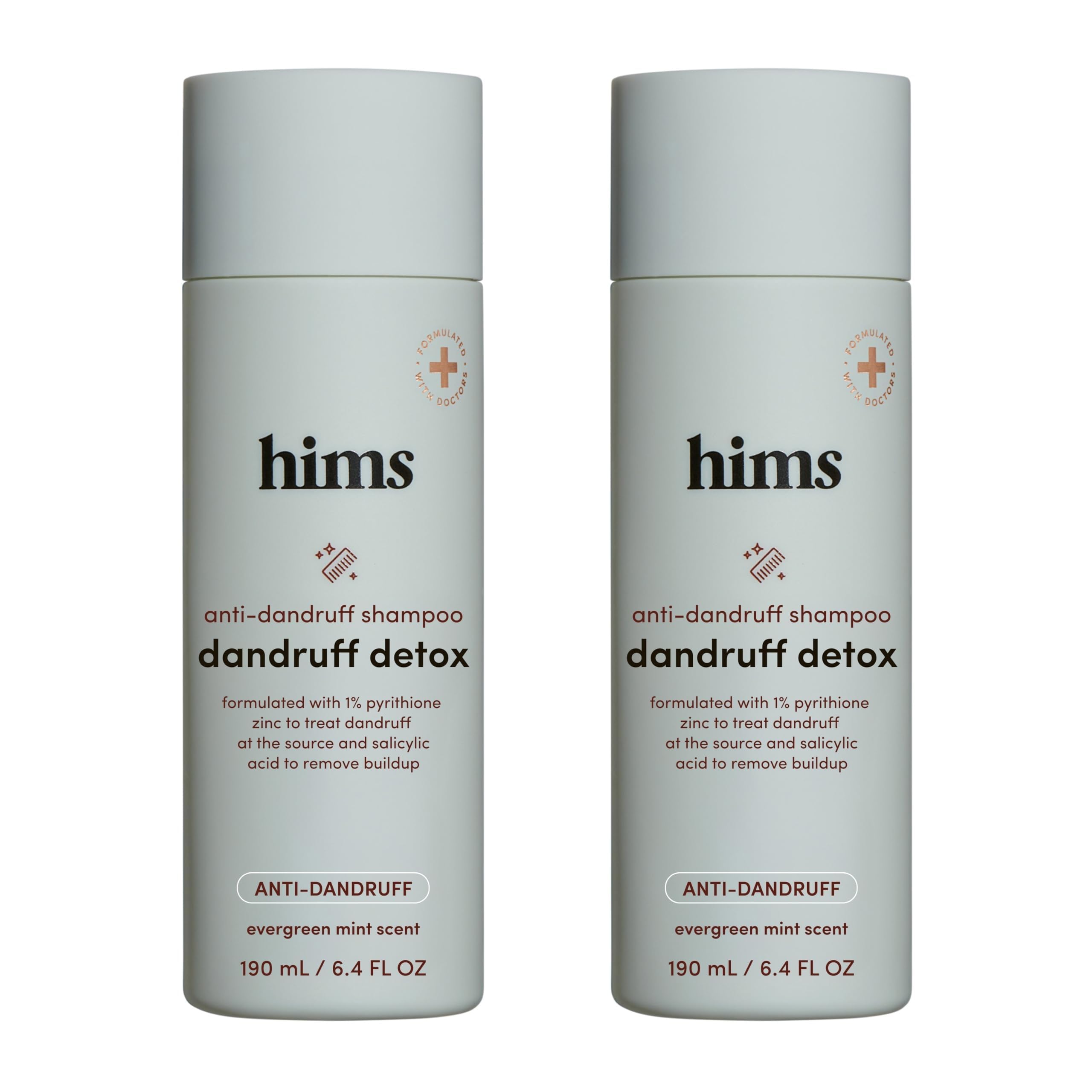 Hims & Hers Dandruff Detox Shampoo bottle front with mint scent for refreshed scalp