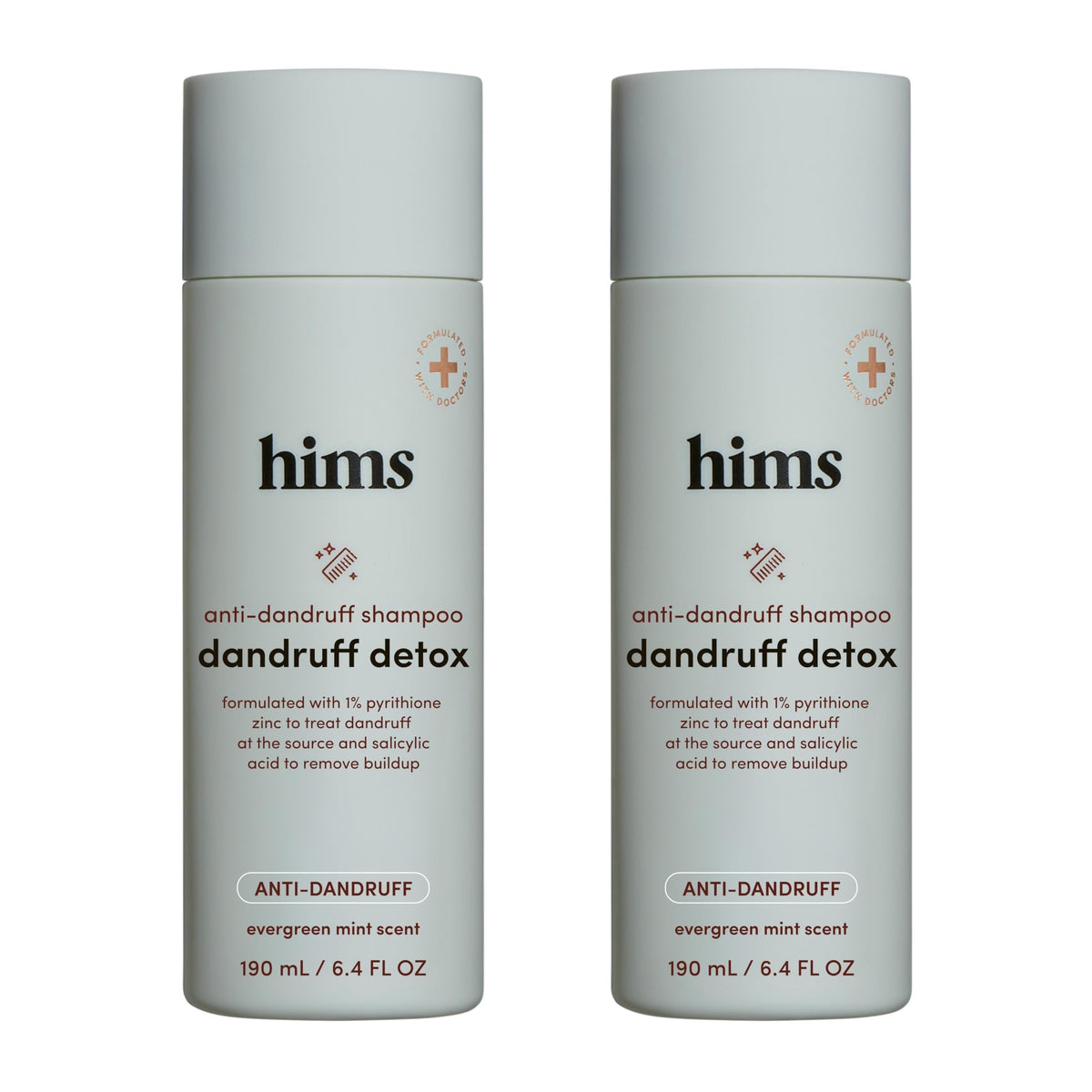 Hims & Hers Dandruff Detox Shampoo bottle front with mint scent for refreshed scalp