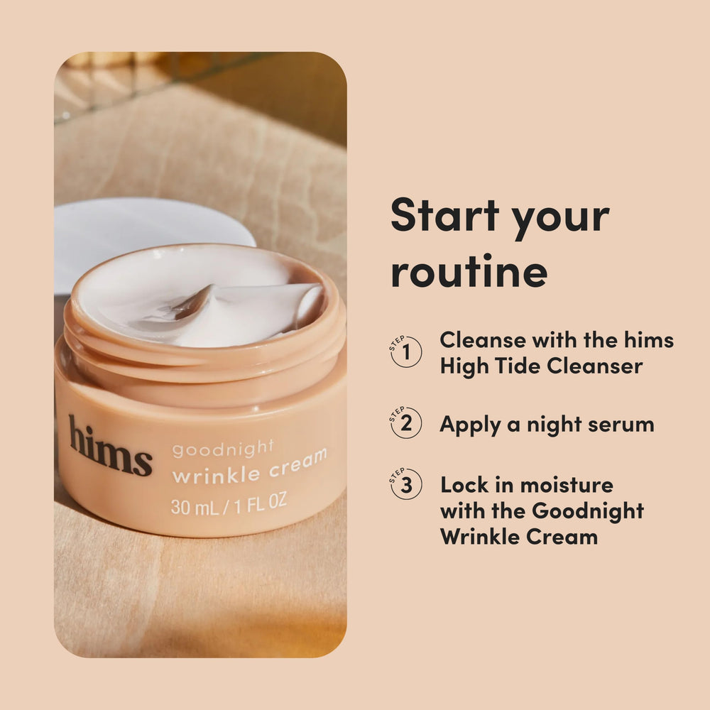 hims Goodnight Wrinkle Cream uso nocturno para despertar con piel suave