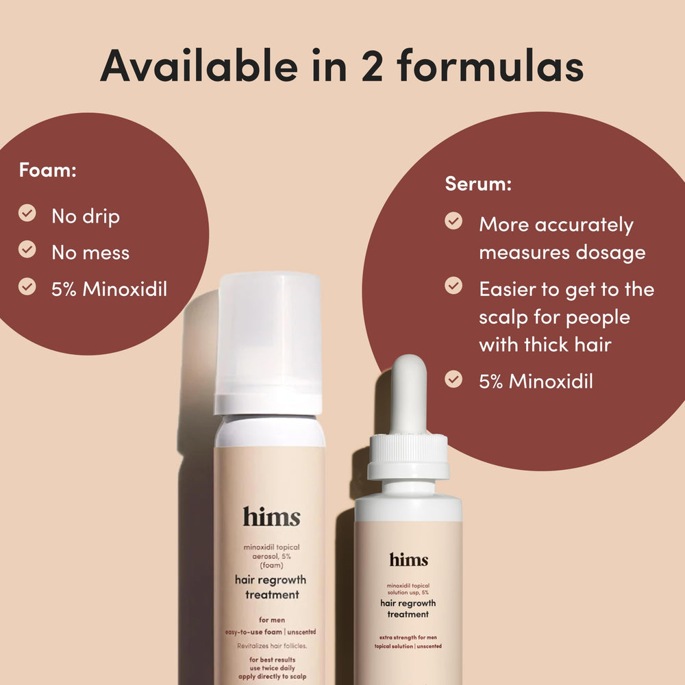 hims Hair Regrowth label closeup emphasizes concise usage instructions.