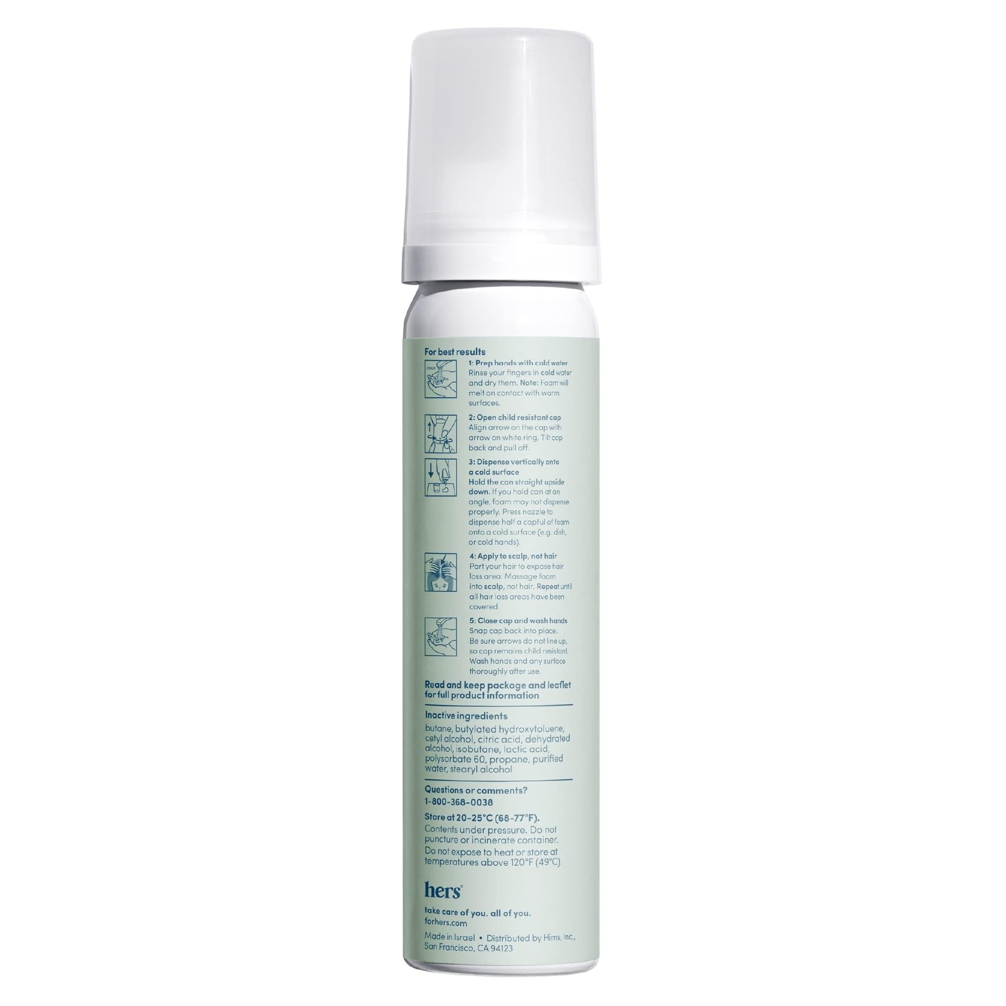Hims & Hers hair regrowth foam pump illustrates convenient application.