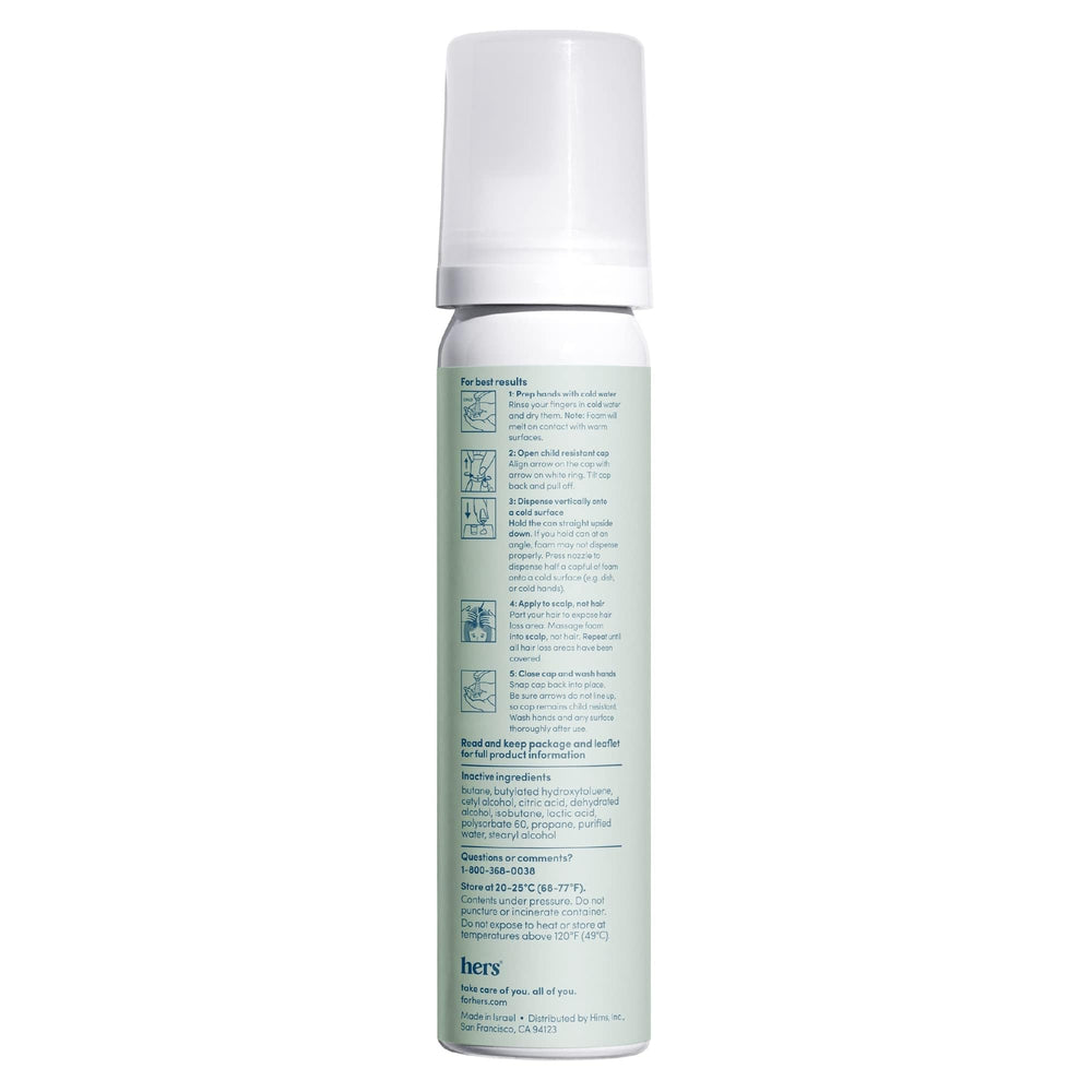 Hims & Hers hair regrowth foam pump illustrates convenient application.