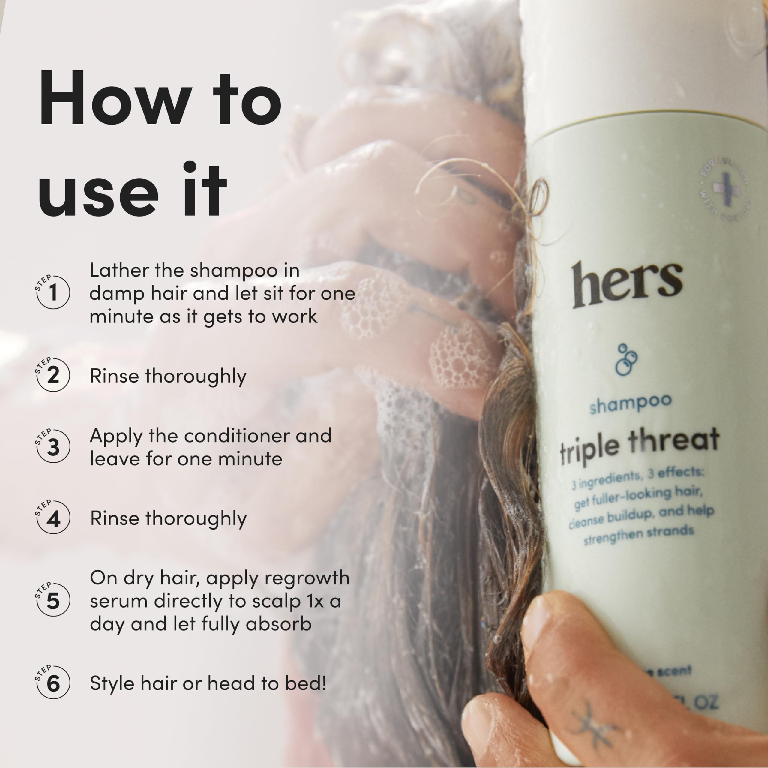 Hims & Hers minoxidil application on dry scalp for precise daily use.