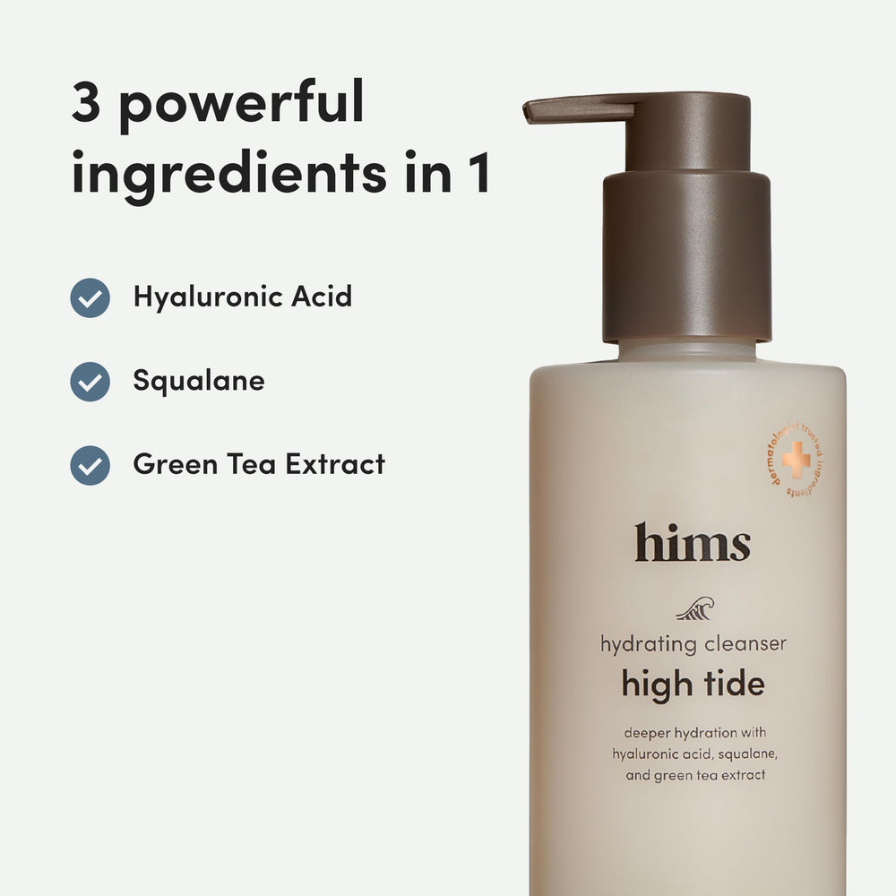 Limpieza con pH equilibrado de Hims High Tide para piel sensible