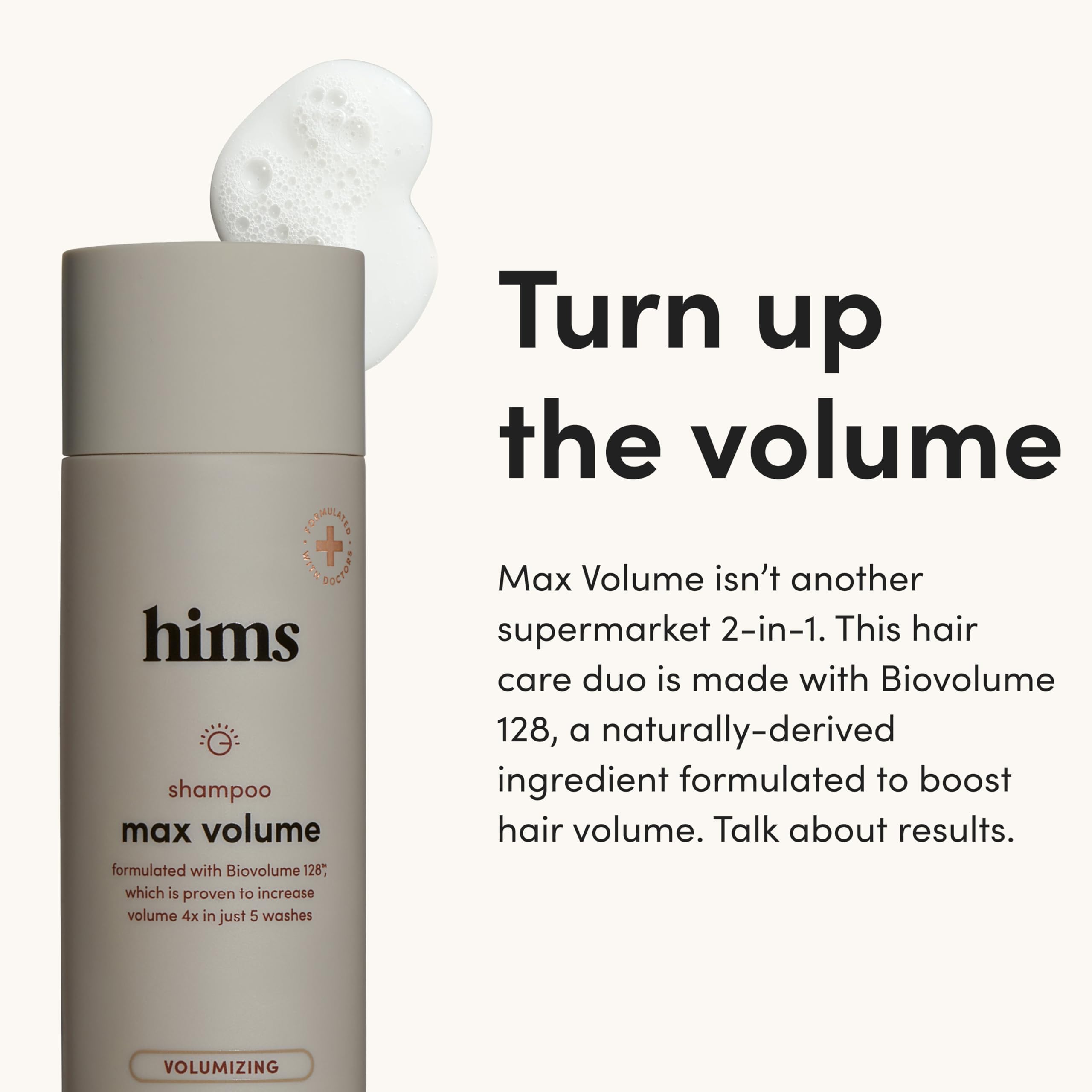 Hims Max Volume Conditioner tube provides lightweight moisture for fine hair.