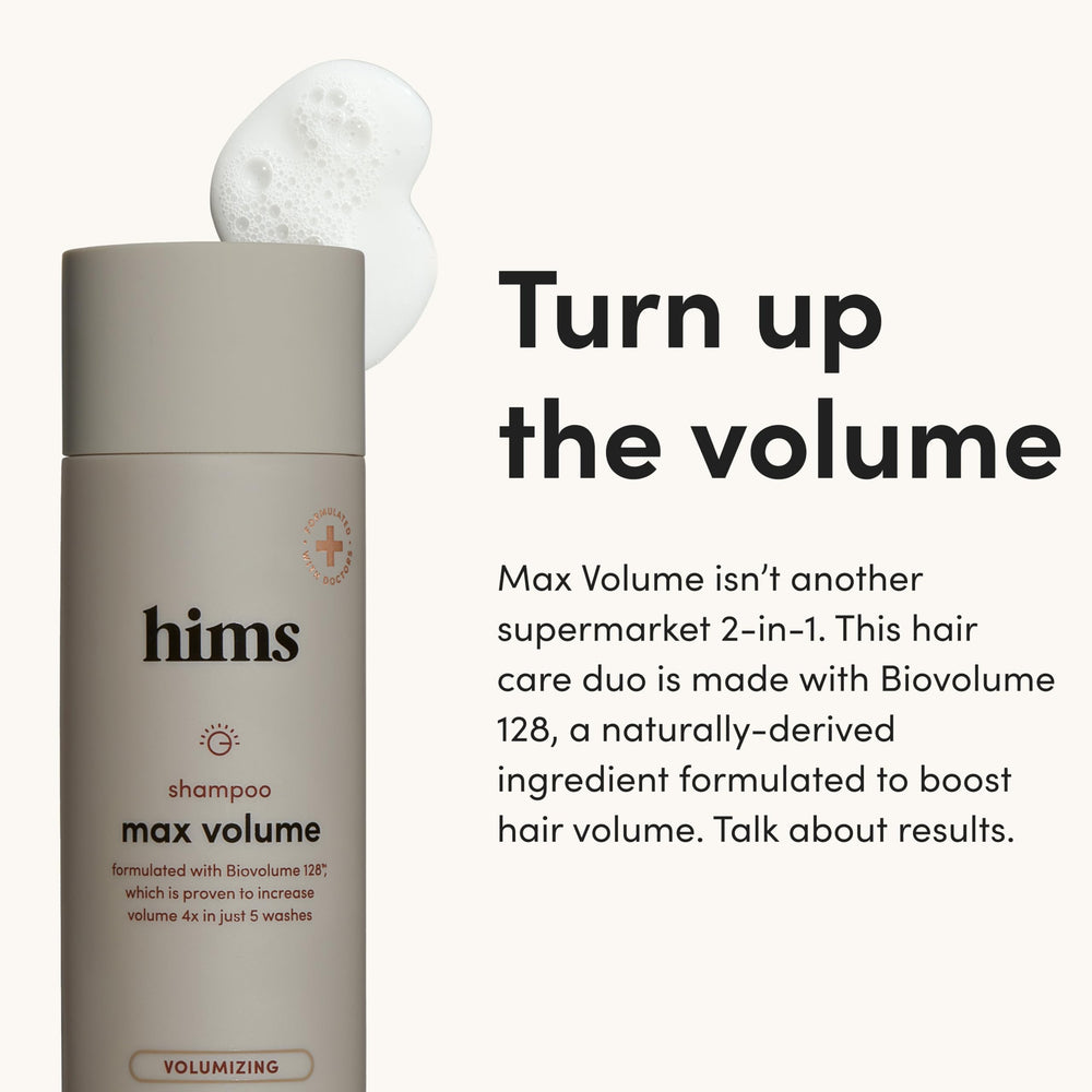 Hims Max Volume Conditioner tube provides lightweight moisture for fine hair.