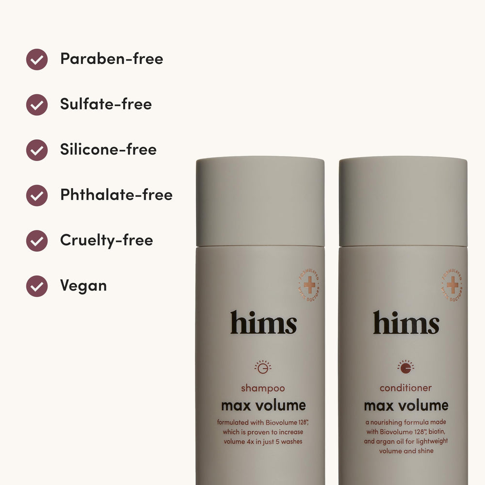 Hims Max Volume Shampoo lather demonstrates clean cleansing and lift.