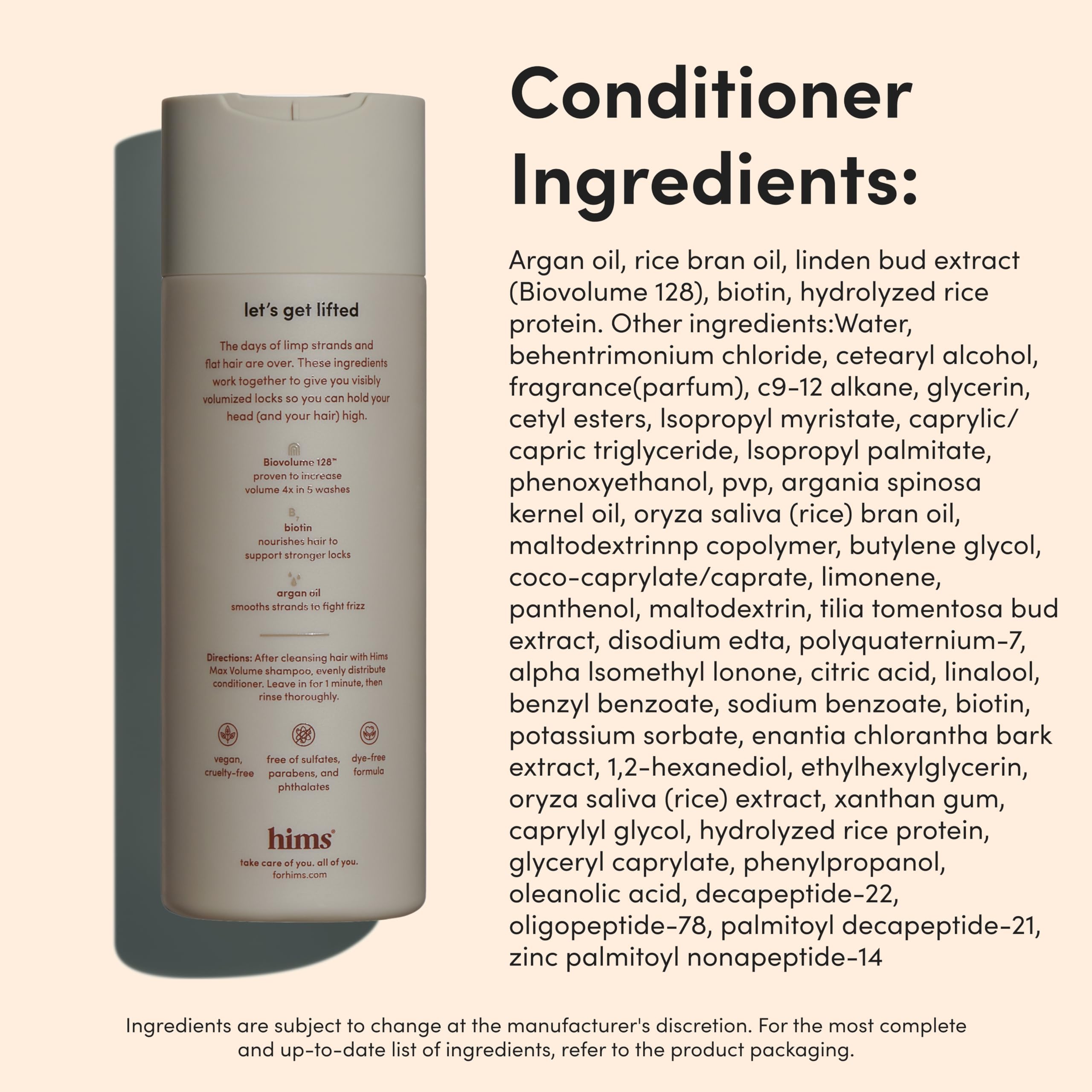 Sulfate-free label on Hims Max Volume packaging signals gentle cleansing.