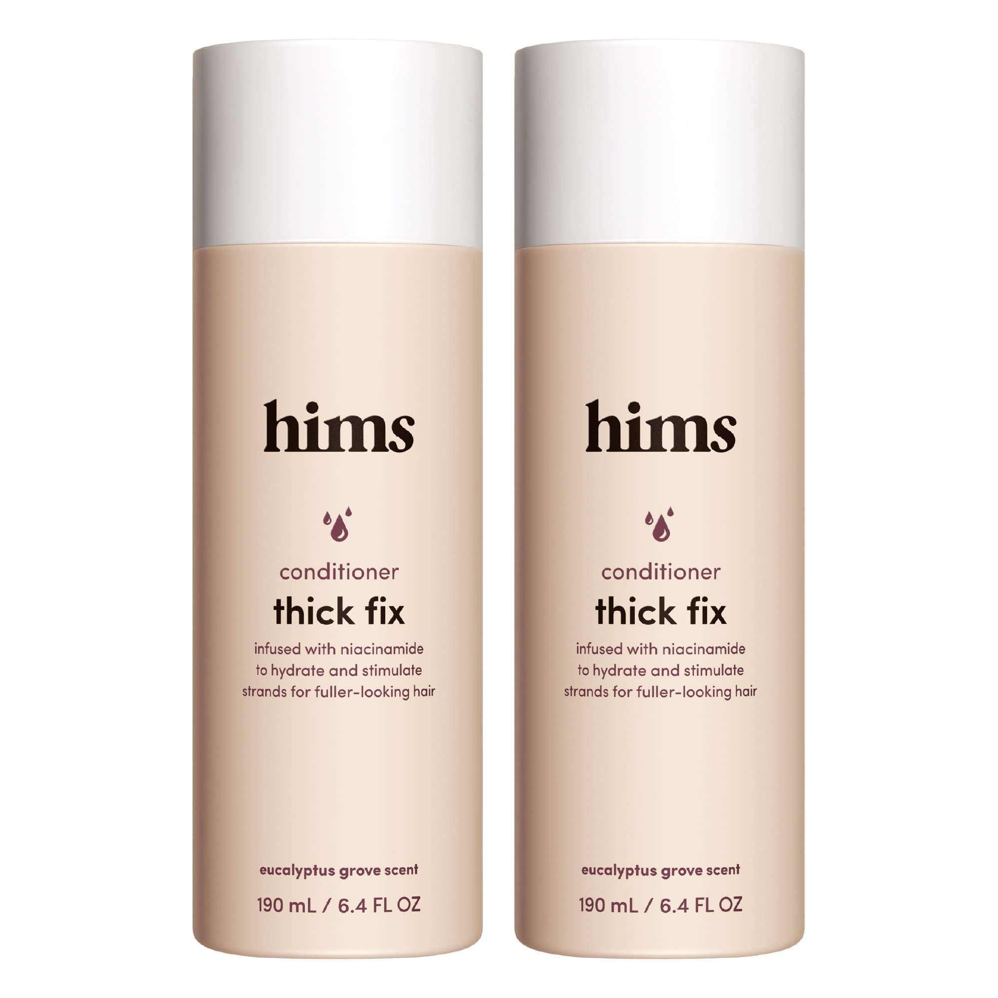 hims Thick Fix conditioner bottle-front, highlighting fuller-looking hair with a vegan formula